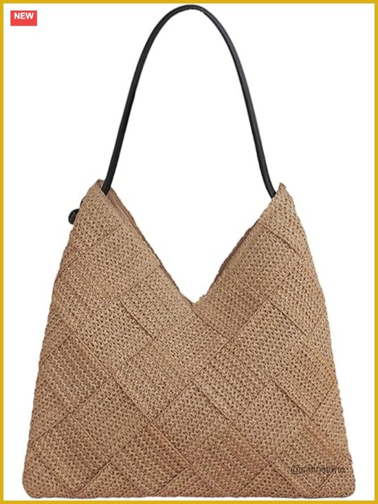 Handbags - Handmade Straw Woven Hobo Tote Bag Shoulder Purse Summer Beach